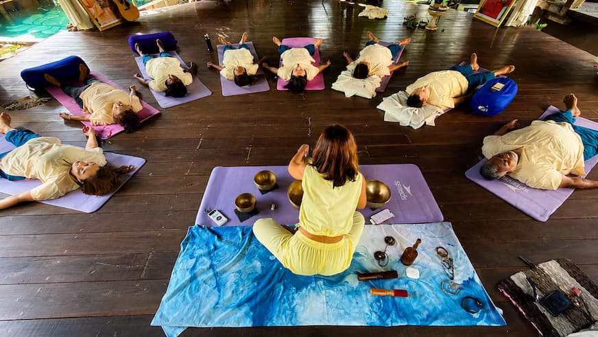 Sound Healing Session at a Yoga Retreat in Bali