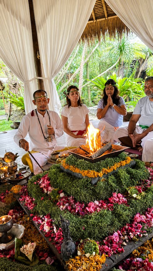 Traditional Fire Ceremony at a Yoga Retreat